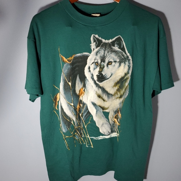 Single Stich Harlequin Natures Graphic wolf T-shirt Made In Canada Size  L - Picture 1 of 3